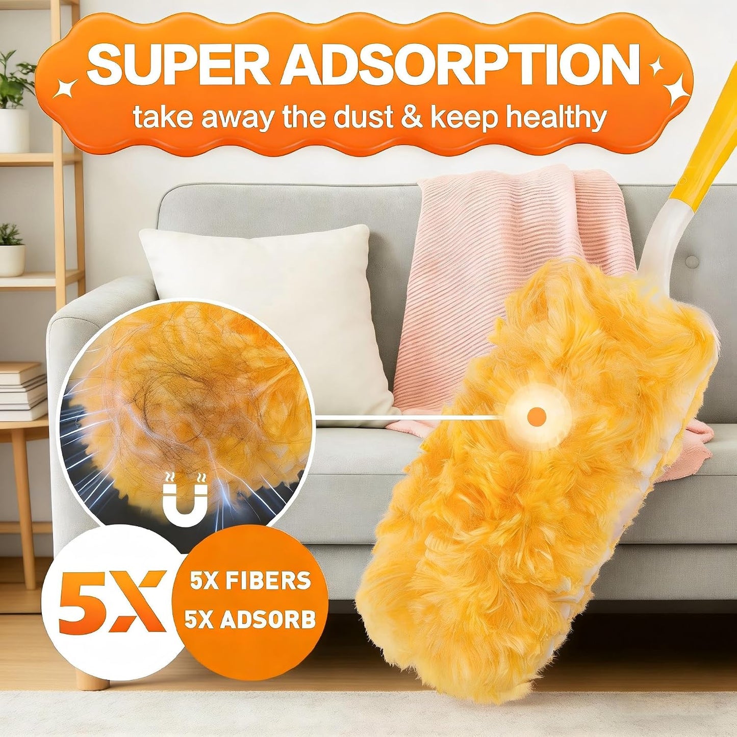 Heavy Duty Duster Refills for Swiffer Duster, 30 Count Duster Refills with 1 Handle | 360° Microfiber Dusting Refills with 5X Microfibers | Disposable Dusters for Cleaning Hair,Blinds,Furniture,Office