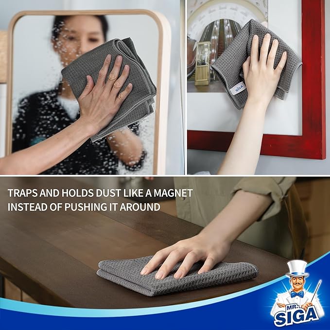 MR.SIGA Waffle Pattern Cleaning Cloths, Reusable Absorbent Microfiber Cleaning - Image 5