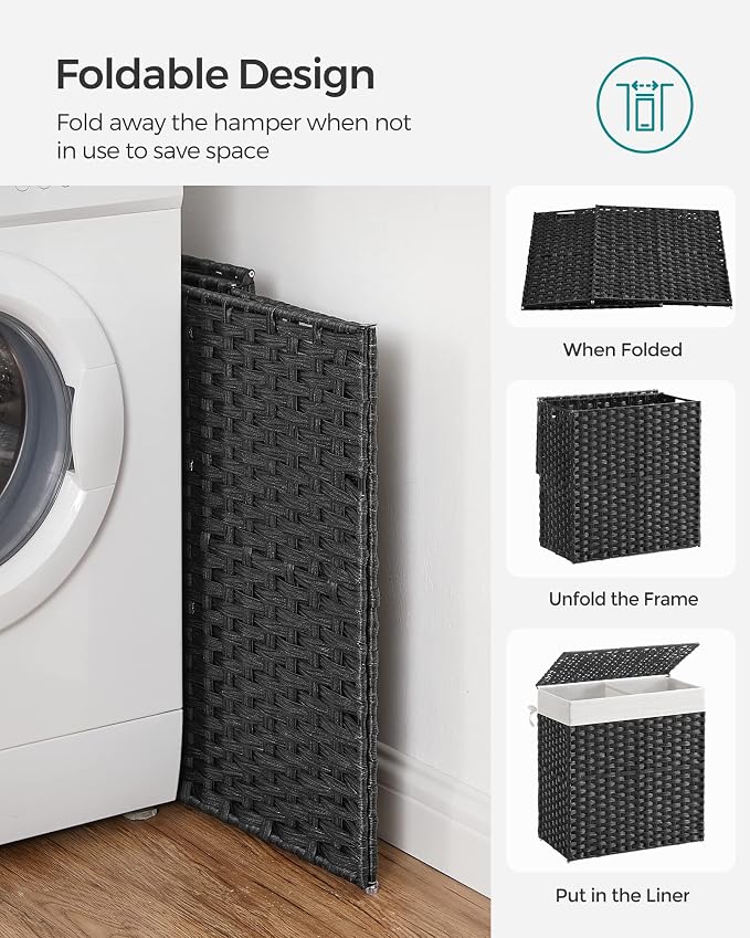 SONGMICS Laundry Hamper with Lid, 110L Clothes Hamper with 2 Removable Liner