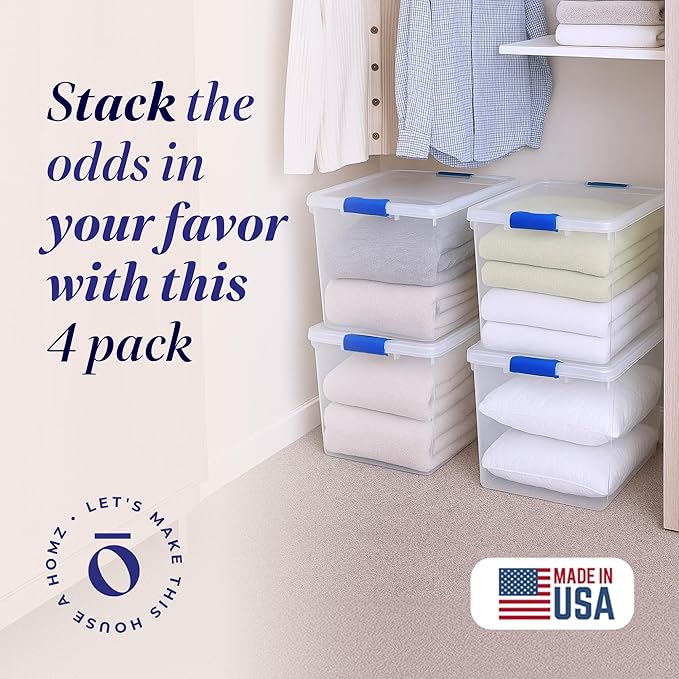 HOMZ 4-Pack Latching Lid, Large Clear Plastic Storage Bins - Image 2