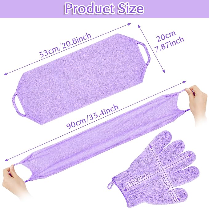 Anezus Exfoliating Back Scrubber Bath Gloves Set, Exfoliating Shower Towel - Image 7