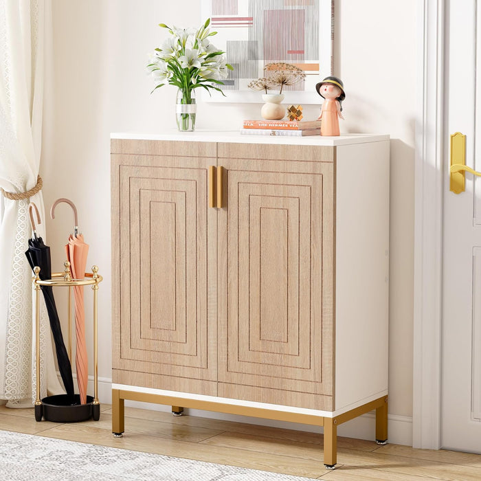 Tribesigns Shoe Cabinet with Doors, 20 Pairs Entryway Shoe Storage Cabinet with Shelves, 5-Tier Modern Free Standing Shoe Racks Storage Organizer for Living Room (White/Natural)