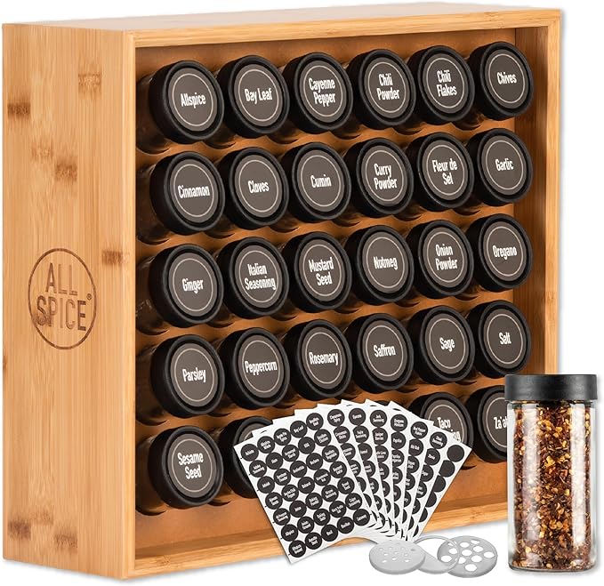 AllSpice Spice Rack Organizer, 525 Unique Labels, Countertop or Wall Mount by AllSpice