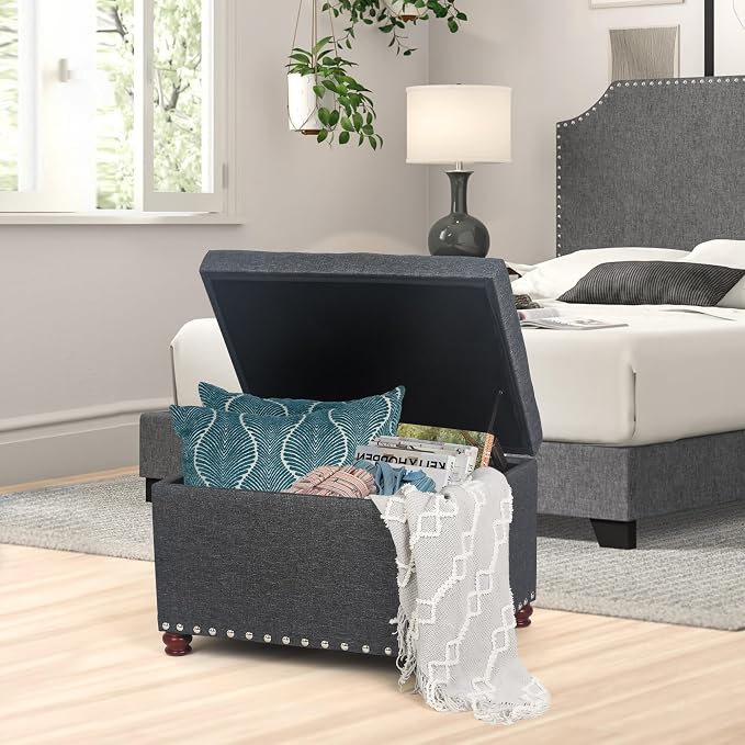 Joveco Storage Ottoman Linen Tufted Bench - Image 2