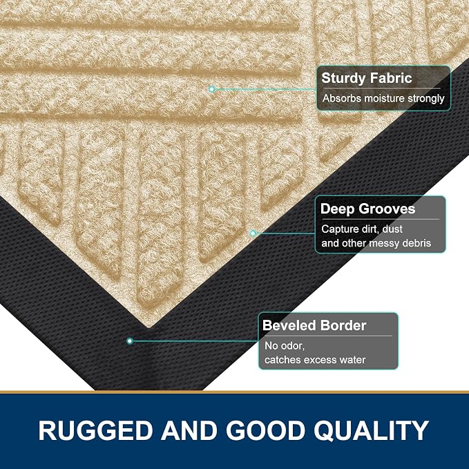 Smiry Front Door Mat Outside Entrance, Heavy Duty Outdoor Indoor Natural Rubber - Image 4