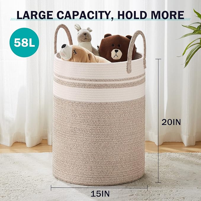YOUDENOVA Woven Rope Laundry Hamper Basket, 58L Tall Laundry Basket - Image 2