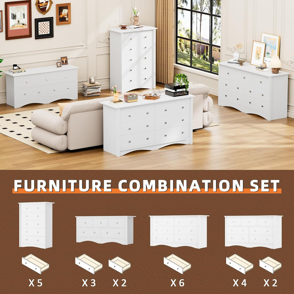 Flamaker Dresser for Bedroom, 6 Drawer Wood Dresser, White