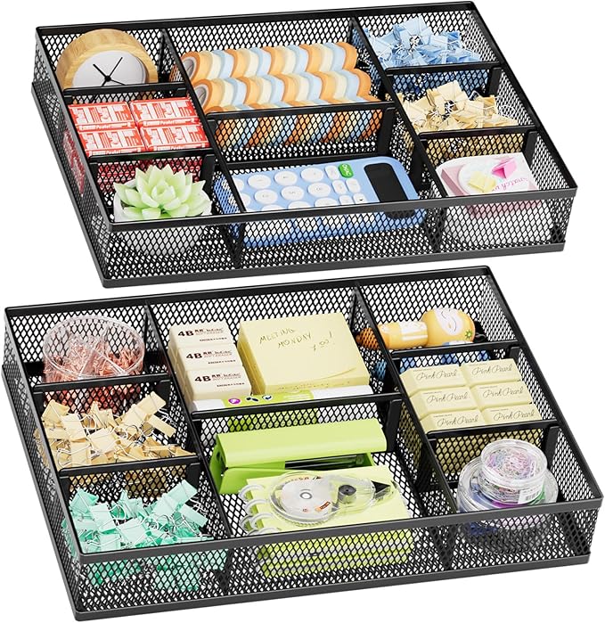 Marbrasse 2 Pack Desk Drawer Organizer, Mesh Drawer Organizer Tray by Marbrasse