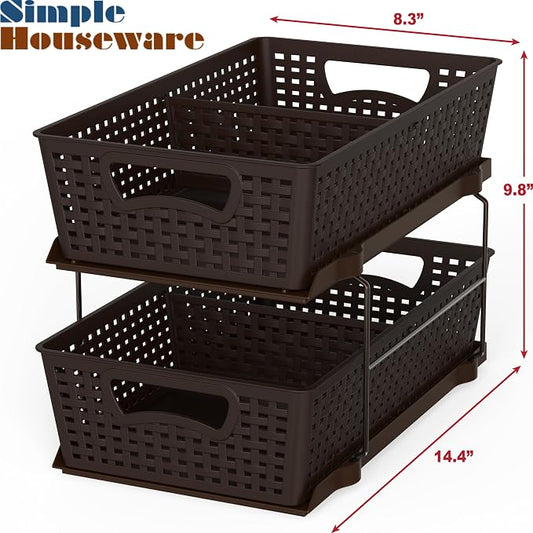 Simple Houseware 2 Tier Bathroom Organizer Tray Pull-Out Sliding - Image 2