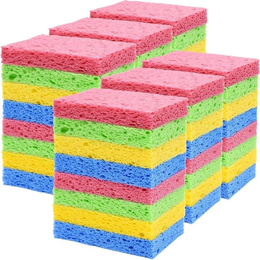 YoleShy 48 Pack Sponges Kitchen Natural Compressed Cellulose Sponges Durable by YoleShy