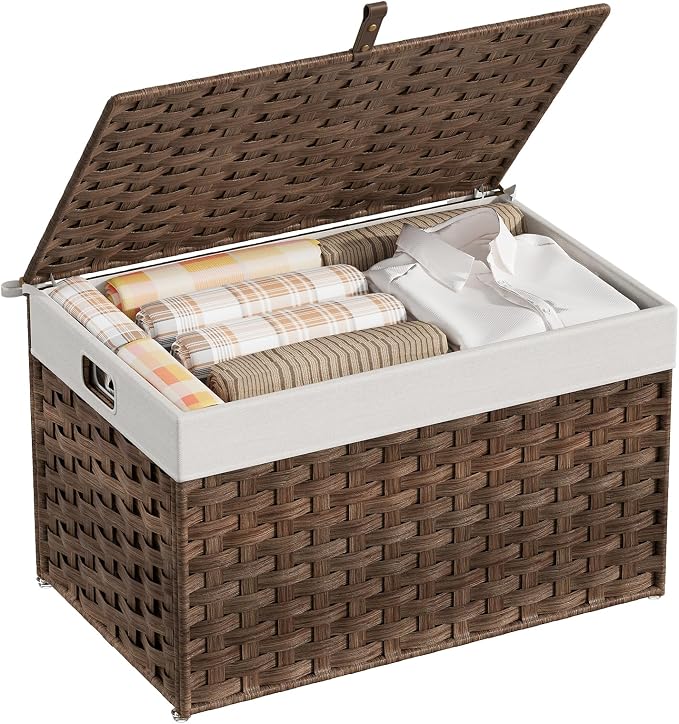 HOOBRO Storage Basket with Lid, 17.2 Gallon Wicker Basket, Handwoven Blanket - Image 8