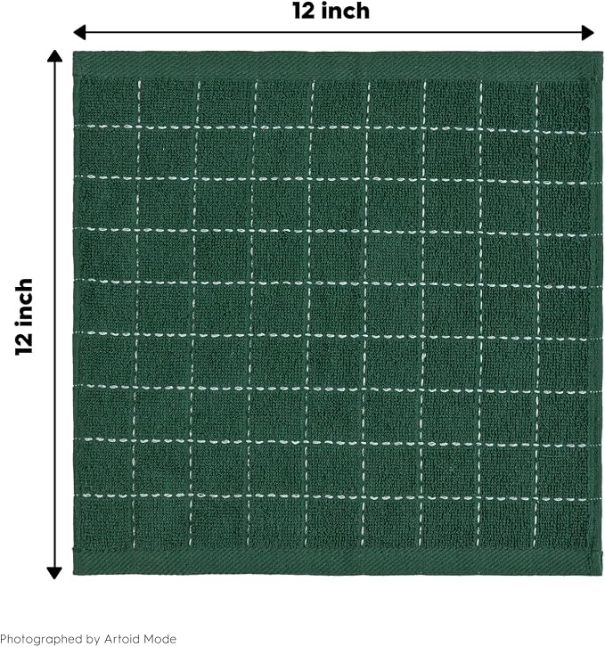 Artoid Mode Checkered Designed Cotton Green Terry Kitchen Dish Cloths, 12x12 - Image 7