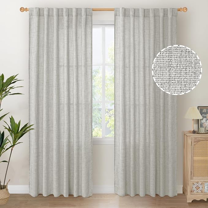 YoungsTex Light Grey Linen Semi Sheer Curtains 84 Inch Length by YoungsTex