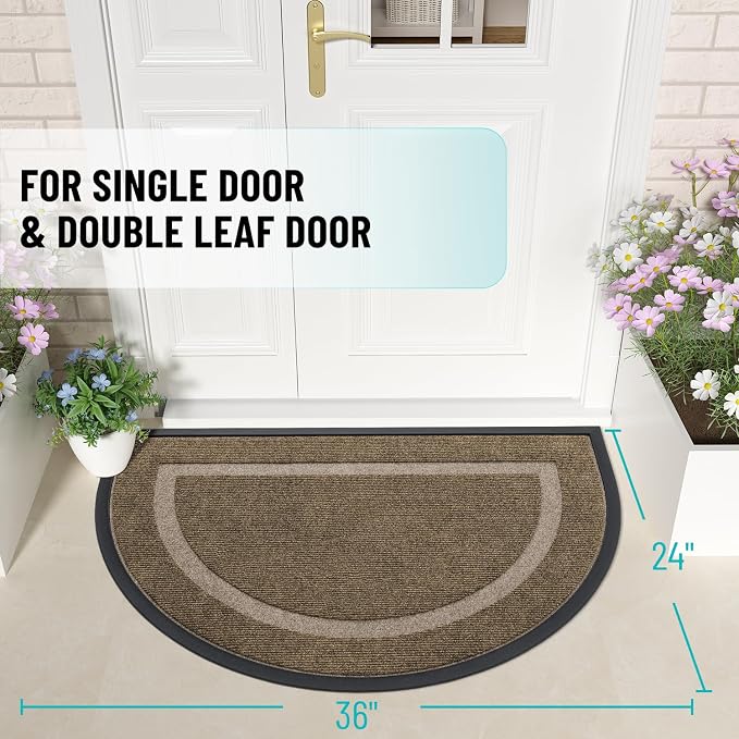OLANLY Half Circle Door Mat Indoor Outdoor Entrance Welcome, Waterproof - Image 3
