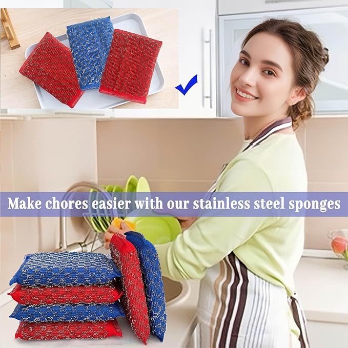 Steel Wool Scrubbers Dish Kitchen Sponges Heavy-Duty Kitchen Steel Scrub Sponges - Image 6
