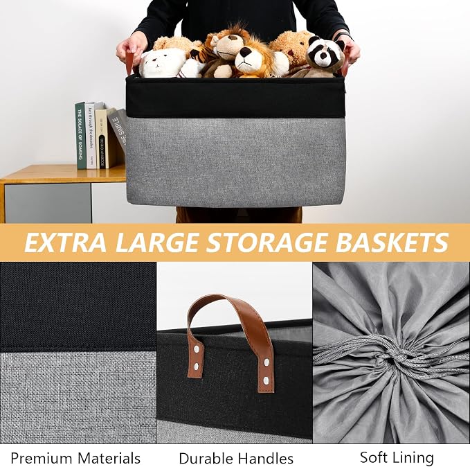 DULLEMELO Extra Large Canvas Fabric Storage Basket, 70L Foldable Closet Storage