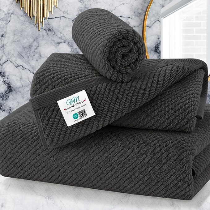 3 Piece Towel Sets for Bathroom, 1 Large Bath 30" x 56", 1 Hand 18" x 28" by VOOVAMOVAS