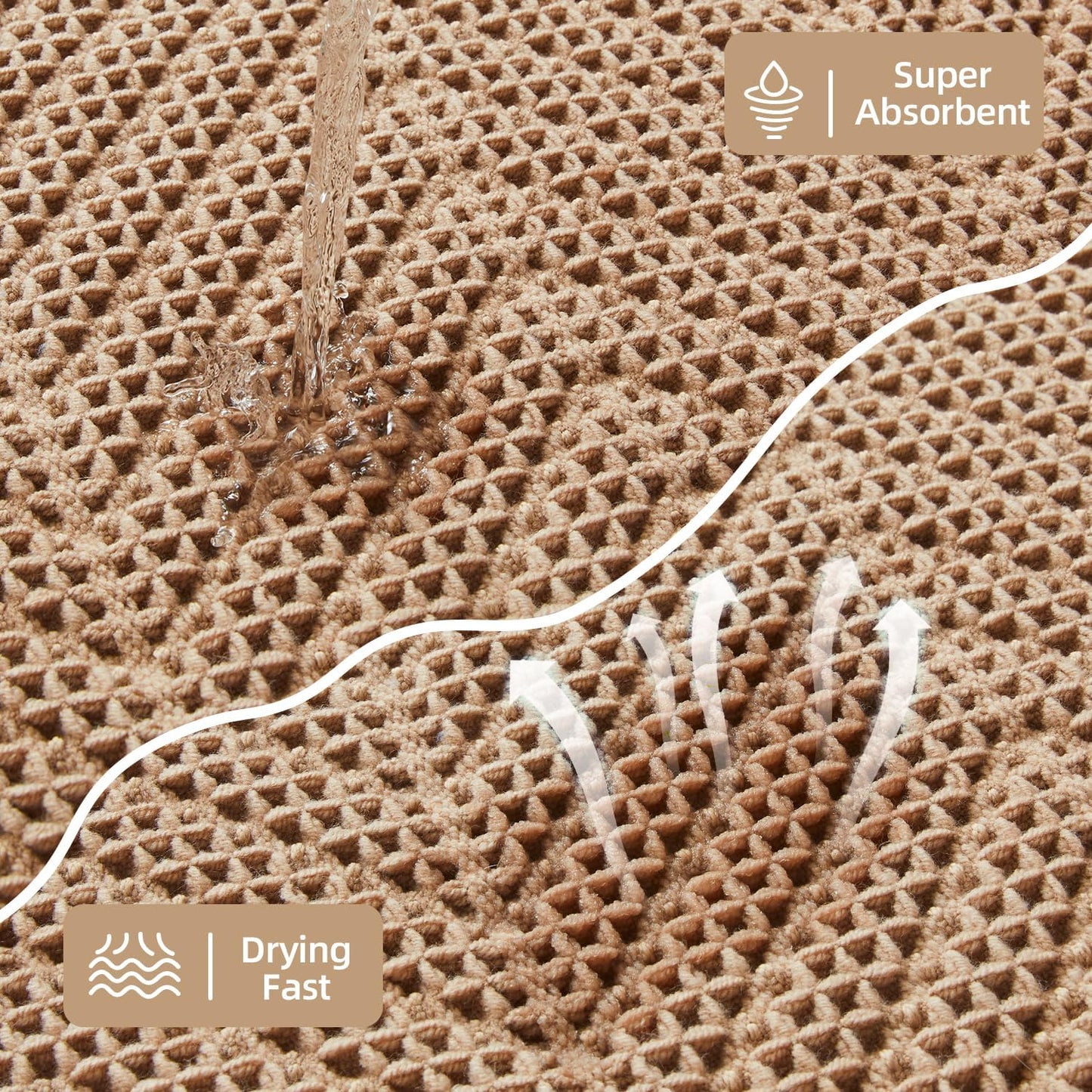 Sunfly Boho Bathroom Rug, Herringbone Waffle Bath Mat Non-Slip Washable Super Absorbent Quick Dry, Farmhouse Bath Mat for Bathroom Floor Decor 20"*30" Khaki