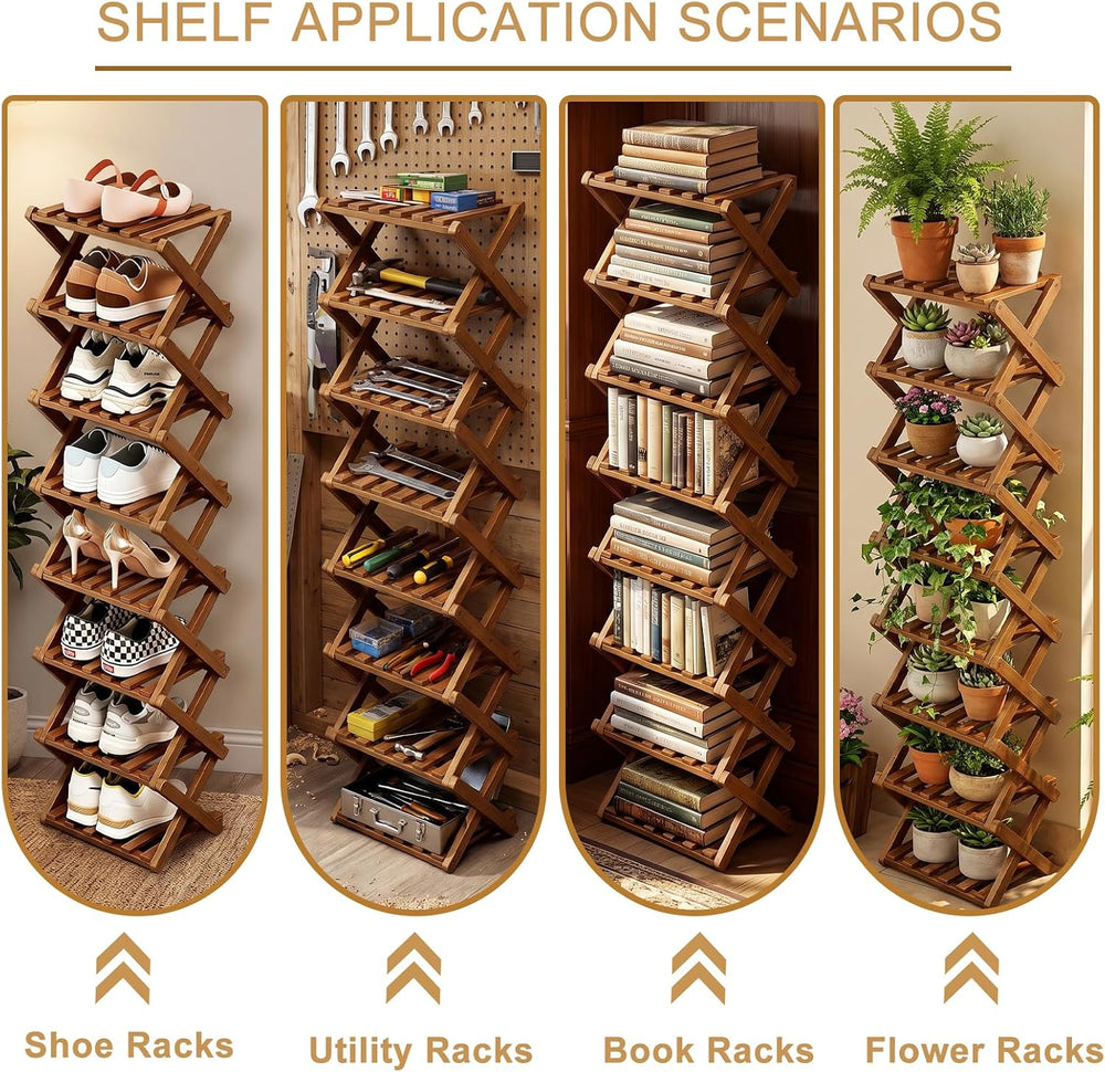 Simcat Bamboo Folding Shoe Rack Free Standing Storage Organizer