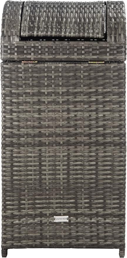 SAFAVIEH Outdoor Collection Mazeli Grey Brown Woven Swing Top Dome Lid Trash - Image 6