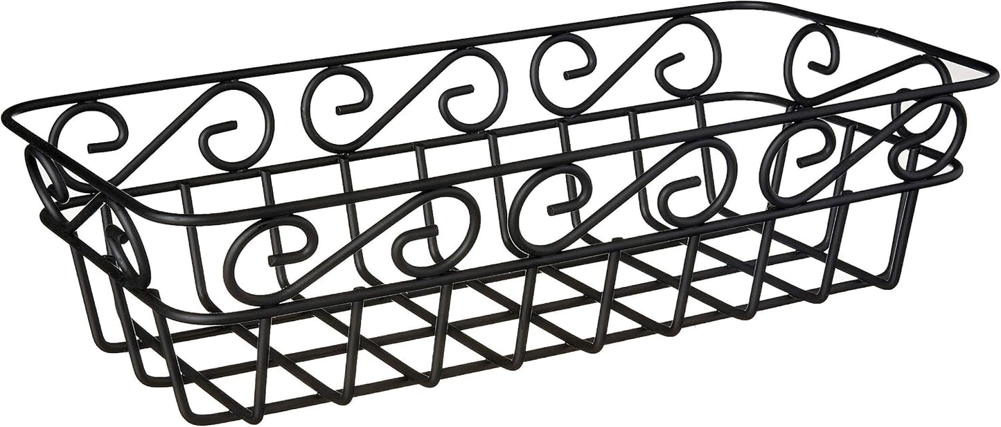 Spectrum Scroll Wire Bread Basket for Serving Breads Rolls Buns Snacks & Baked Foods, Decorative Metal Wire Dinner Roll Table Basket Kitchen Counter Organizer, Black