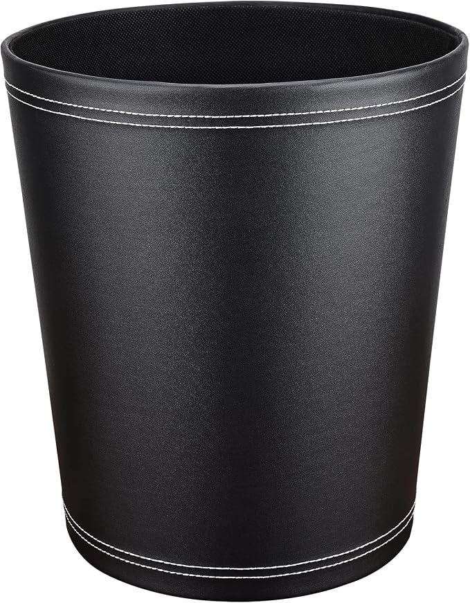 KINGFOM 3 Pack PU Leather Small Office Trash Can Wastebasket, Round Garbage - Image 2
