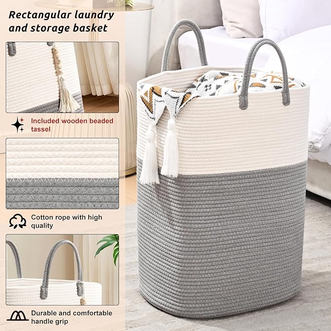 Woven Laundry Basket for Clothes, 100L Large Rectangle Laundry Hampers - Image 3
