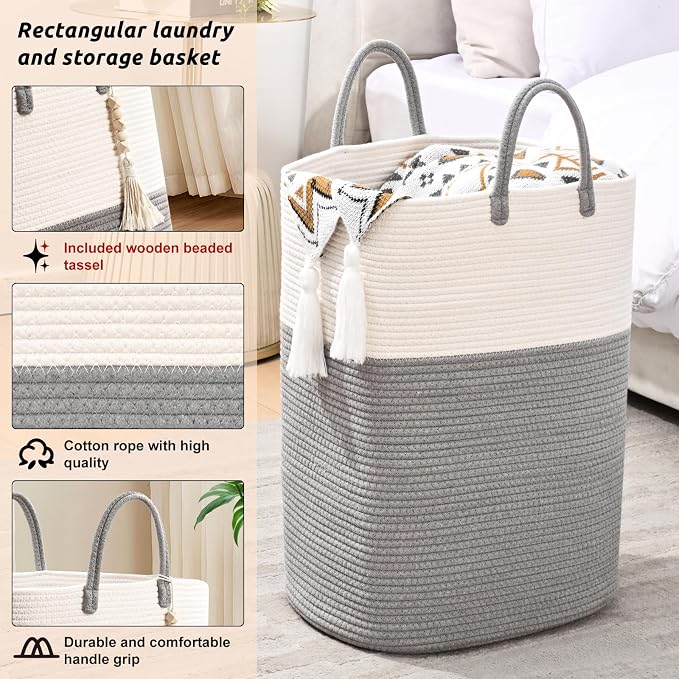 Woven Laundry Basket for Clothes, 80L Large Rectangle Laundry Hampers - Image 3