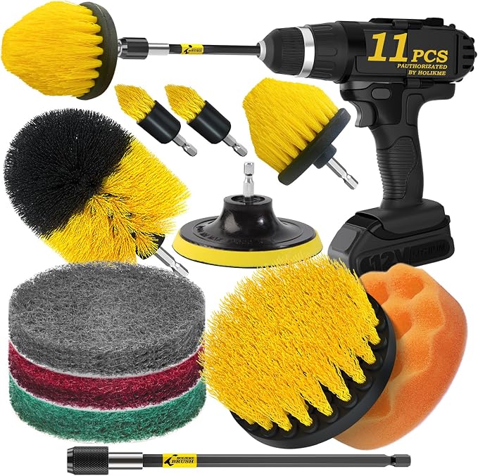 Holikme 11 Piece Drill Brush Attachment Set Scouring Pads Power Scrubber Brush by Holikme