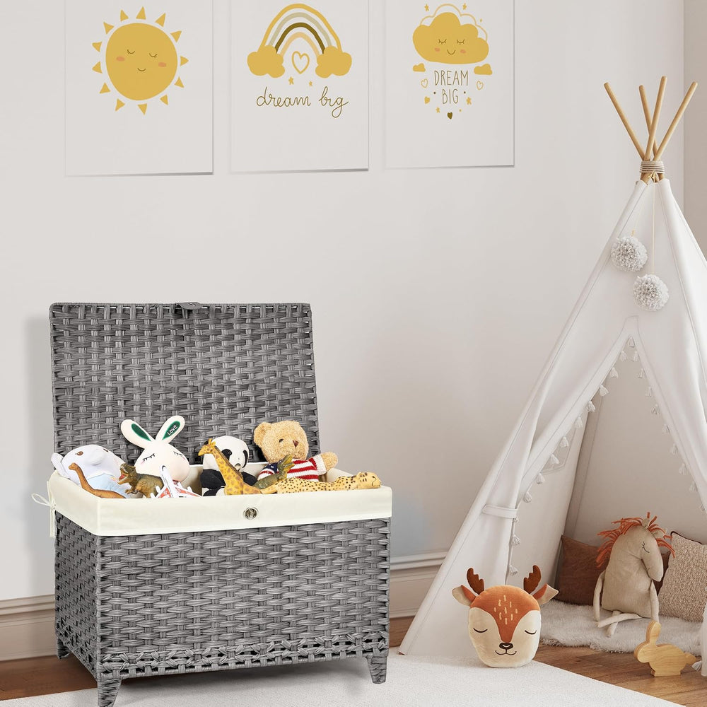 Wicker Storage Basket with Lid, 160L Shelf Basket with Removable Liner Bag