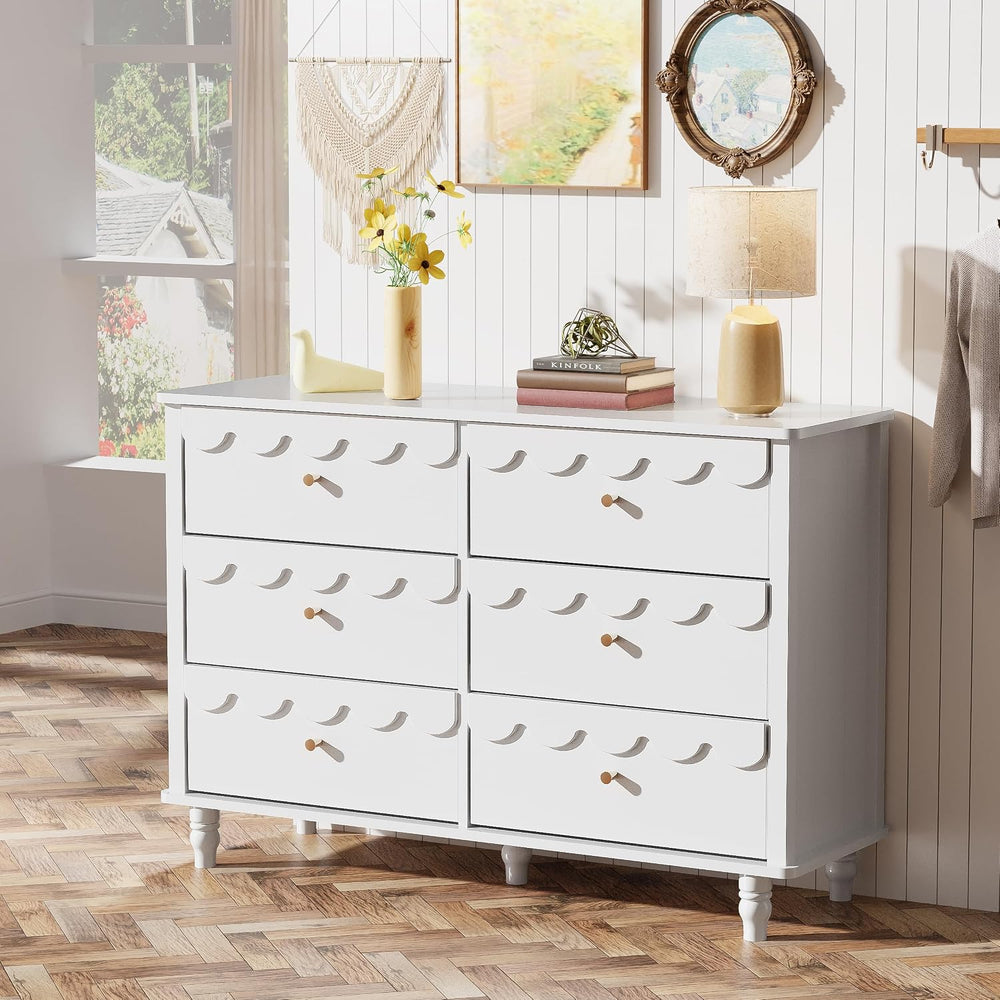 Anbuy Scalloped Dresser for Bedroom White 6 Drawer Dresser for Girls, Modern ...