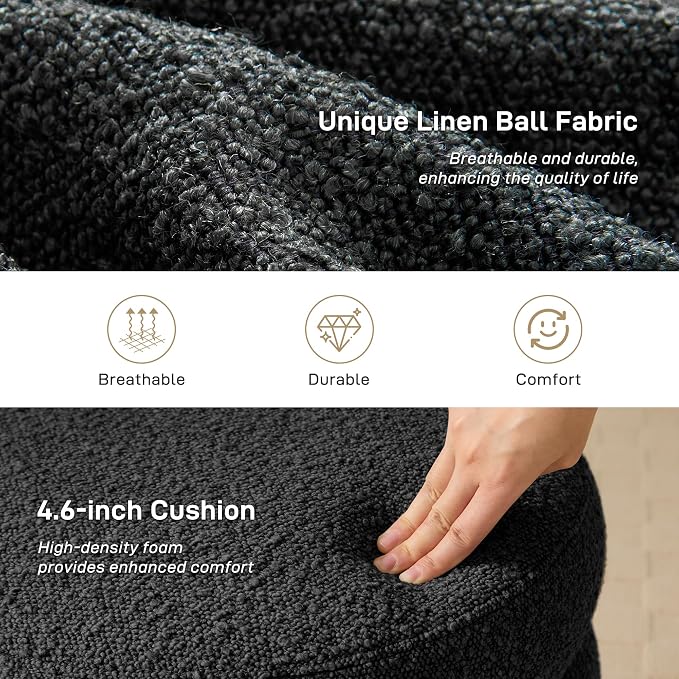Round Ottoman with Storage Boucle Ottoman Stool with Storage Removable Lid - Image 4