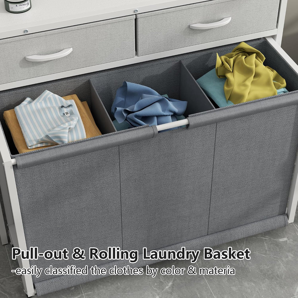 Laundry Hamper Laundry Basket with 3 Section Pull-Out Rolling Bags, Laundry S...