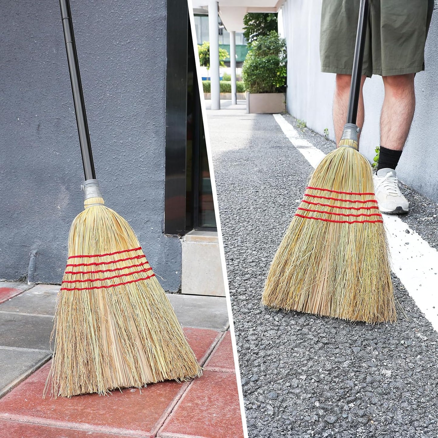 Corn Broom Outdoor, Household Indoor and Outdoor Broom Suitable for Sweeping Gravel, Fallen Leaves and Sand on Yard, Garage, Lawn, Stone Path and Concrete Floor