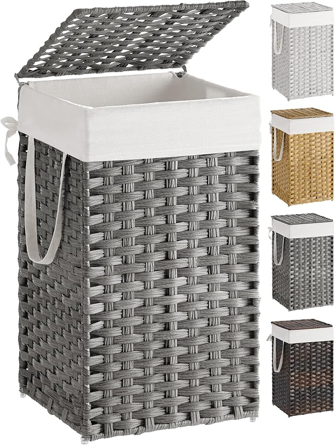 SONGMICS Laundry Hamper with Lid, 17.2 Gallon Synthetic Rattan Clothes Laundry by SONGMICSbySONGMICSHOME