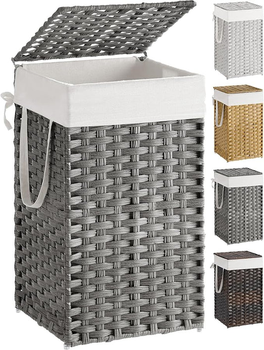 SONGMICS Laundry Hamper with Lid, 17.2 Gallon Synthetic Rattan Clothes Laundry by SONGMICSbySONGMICSHOME