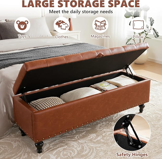 51.8’’ Storage Ottoman Bench, Faux Leather Ottoman - Image 3