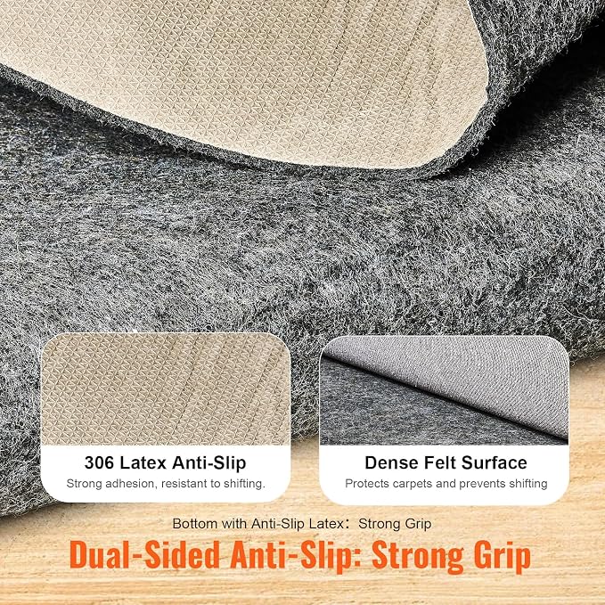 VEVOR - Slip-Resistant Rug Pad - Protective Cushioning Carpet Pad - 8' x 10' - - Image 3