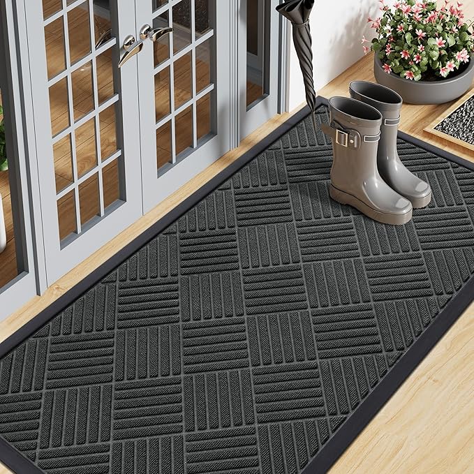 Smiry Front Door Mat Outside Entrance, Heavy Duty Outdoor Indoor Natural Rubber by Smiry