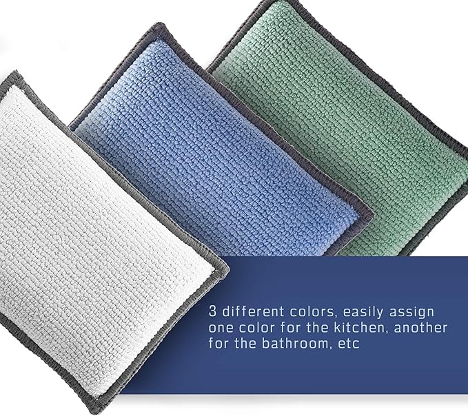 2-Sided Premium Microfiber Dish Sponge and Scrubber 3 Pack Variety - Image 4