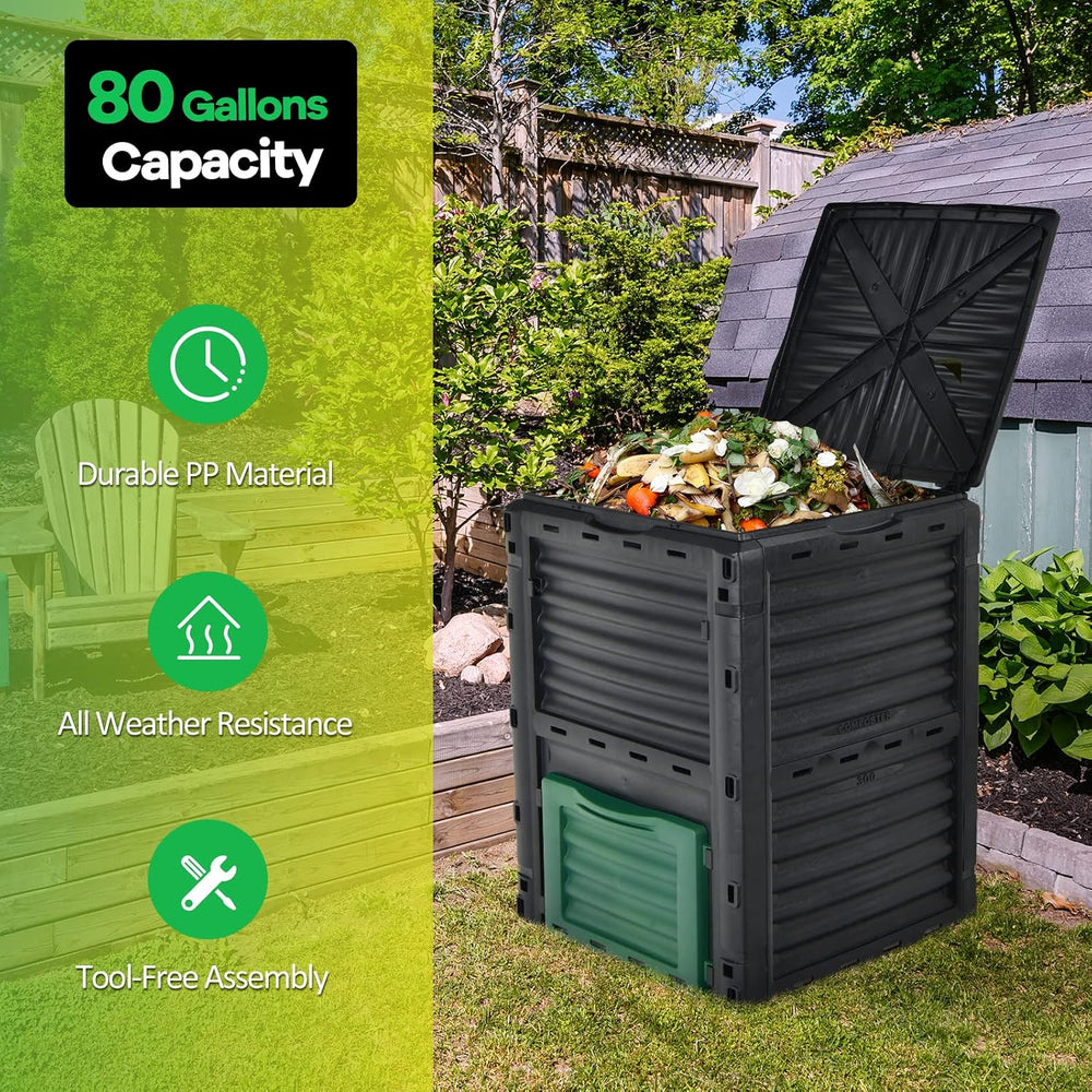 Goplus Compost Bin, 80 Gallon (300 L) Large Outdoor Composting Box w/Top Flip...
