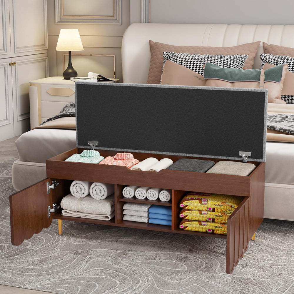 3More 40" Upholstered Flip Top Entryway Shoe Bench, Walnut