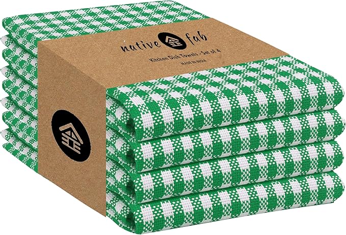 Native Fab Kitchen Dish Towels 16x26 inches Set of 4 Gingham Mini Check- 100% by NativeFab