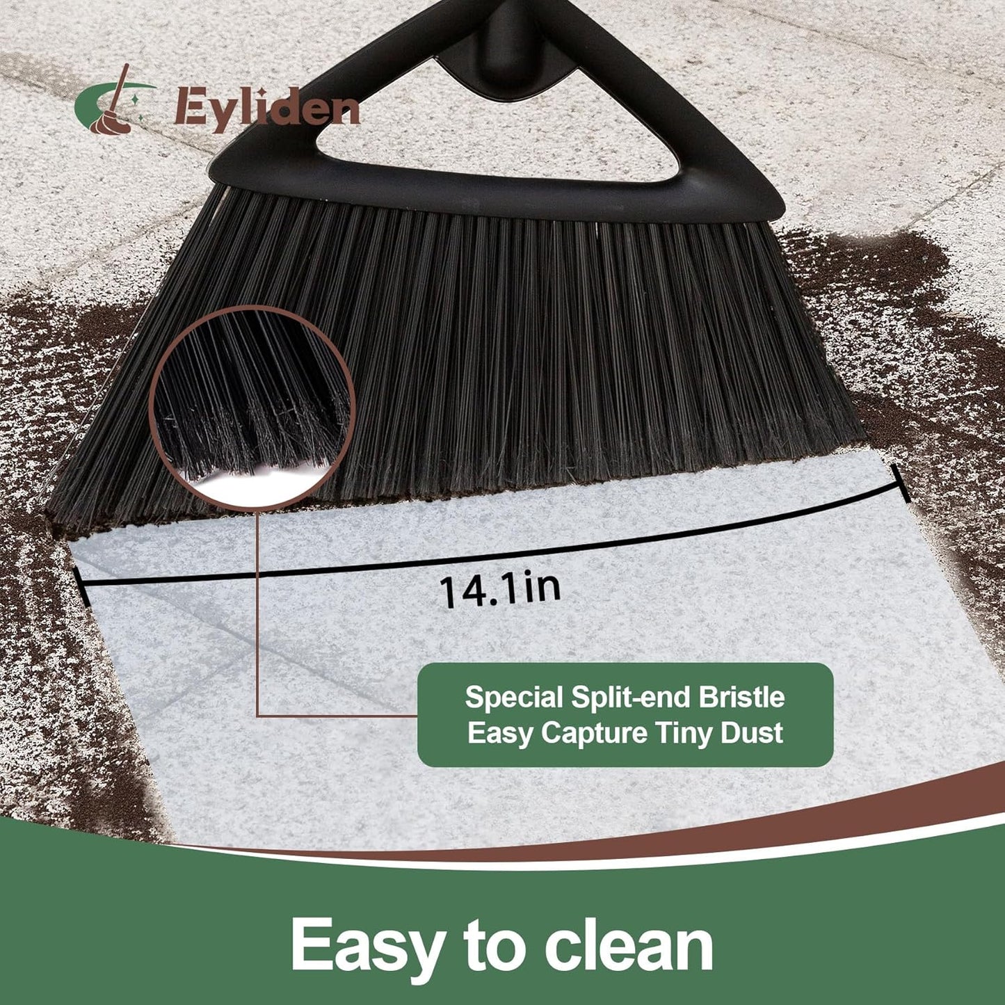Eyliden Broom, Angle Broom with 57" Long Handle, PET Bristles - Fit Heavy-Duty Cleaning, Also Works Well Fine Dust - Commercial Outdoor Indoor Sweeper for Courtyard Sidewalk Deck Kitchen Lobby, Black