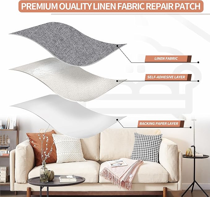 Fine Linen Fabric Patches, Self-Adhesive, Extra Large 12x40 Inch, - Image 3