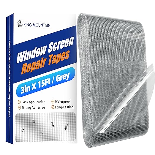 KING MOUNTAIN Grey Window Screen Repair Tape, 3inX15FT Heavy Duty Screen Repair by ForABetterHomeLife