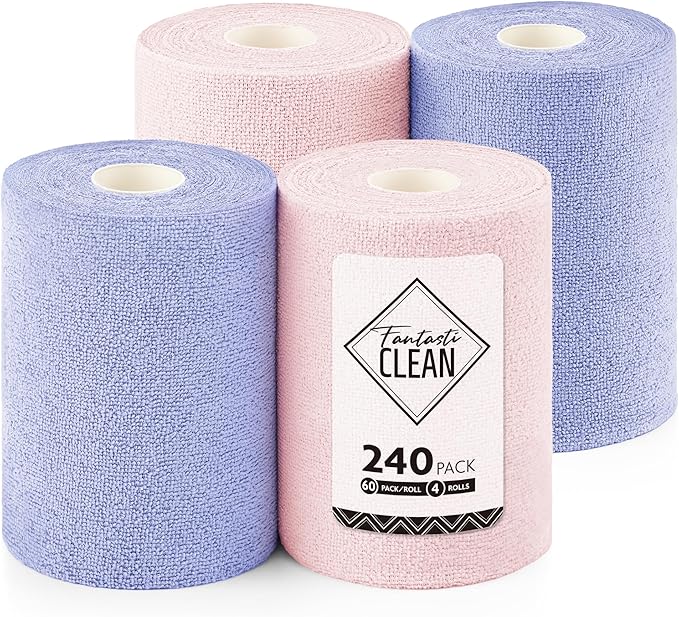 Fantasticlean Microfiber Cleaning Cloth Roll 4 Rolls 240 Pack, Tear Away by Fantasticlean