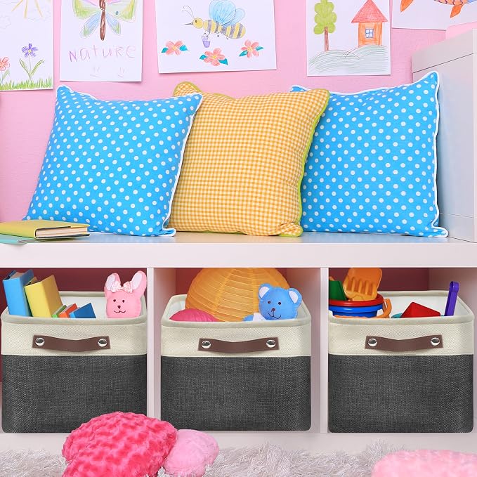 SIMPLE HOUSEWARE Large Fabric Storage Bin, 3 Pack, Dark Gray - Image 6