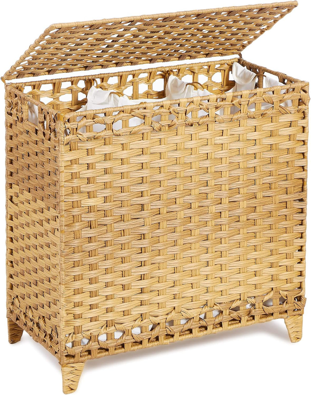 Laundry Hamper with 3 Removable Liner Bags; 132L Handwoven Rattan Laundry