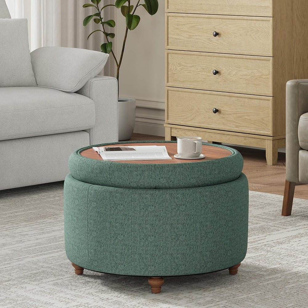 25Inch Round Storage Ottoman, Small Round Ottoman Coffee Table with Storage